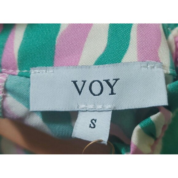 NWT Voy Green/Pink Zebra-Stripe Flutter Sleeve Blouse~Tie Back~SMALL - Picture 2 of 9